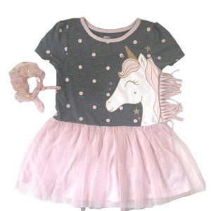 White Pink & Grey Unicorn Tutu Dress 2T plus pink/gold hair tie